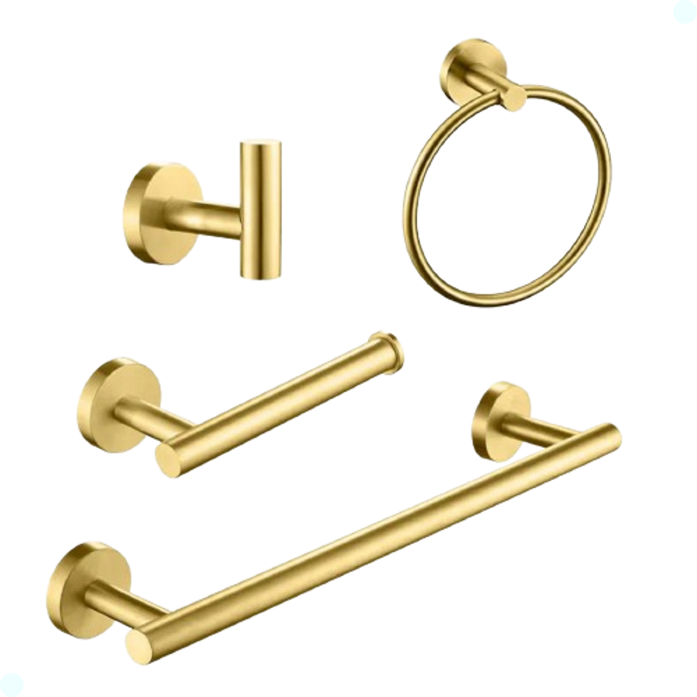 Kit Acessórios Para Banheiro Redondo Dourado Gold 4 Peças