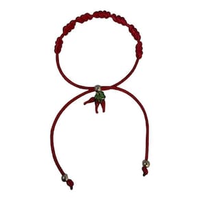 Pulseira Kabbalah 7 Nós Cetim Vermelha Com Três Pimentas