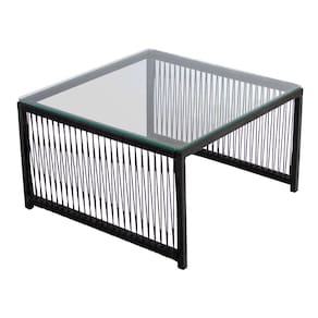 Mesa de Centro Quadrada com Tampo de Vidro de Fibra Sintética Santiago