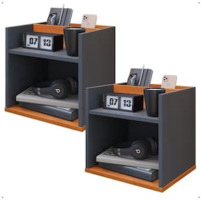 Kit 2 Mesinhas Decorativas Quarto Mesa de Cabeceira Madri Suspensa Divisória Organizadora Nicho - Cinza/Cinamomo - RPM Móveis