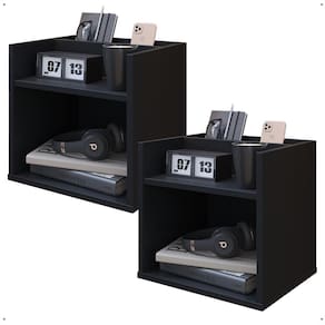 Kit 2 Mesinhas Decorativas Quarto Mesa de Cabeceira Madri Suspensa Divisória Organizadora Nicho - Preto - RPM Móveis
