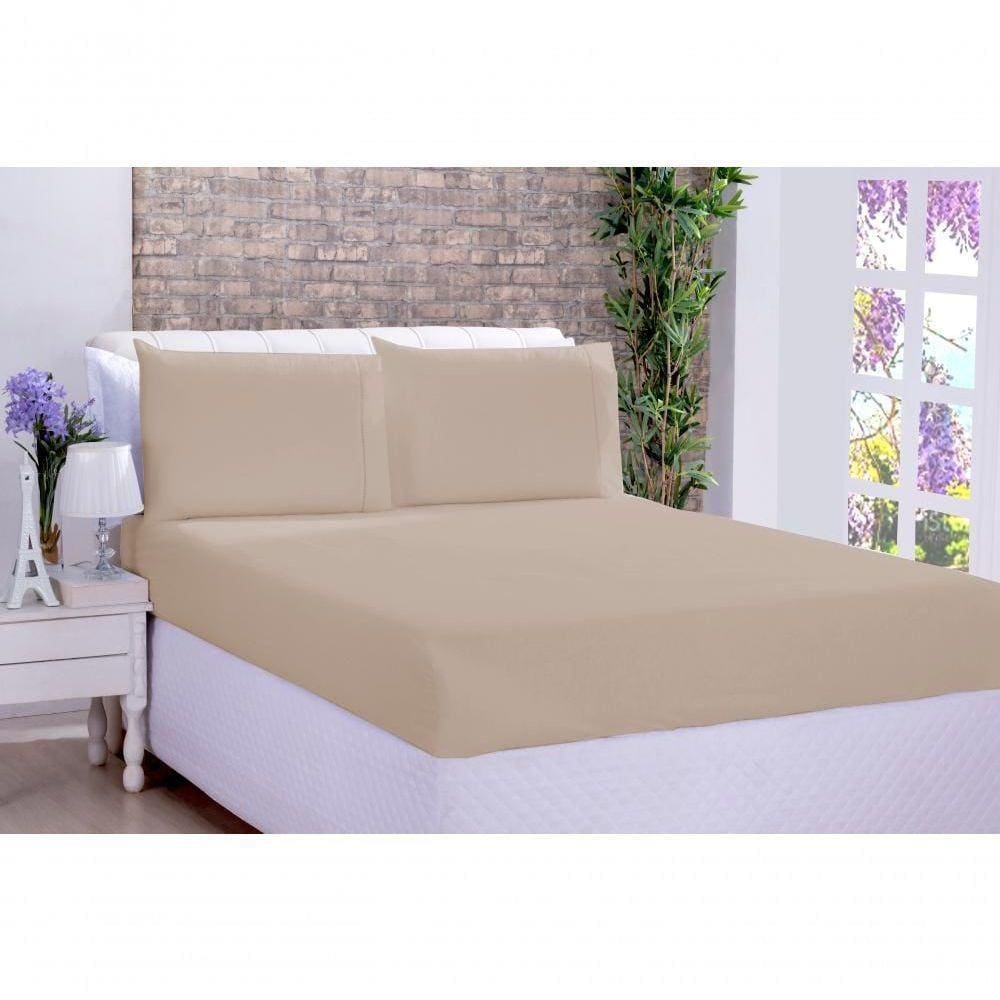Jogo De Cama Lençol Ponto Palito Micropercal King 03 Peças Bege [f101]