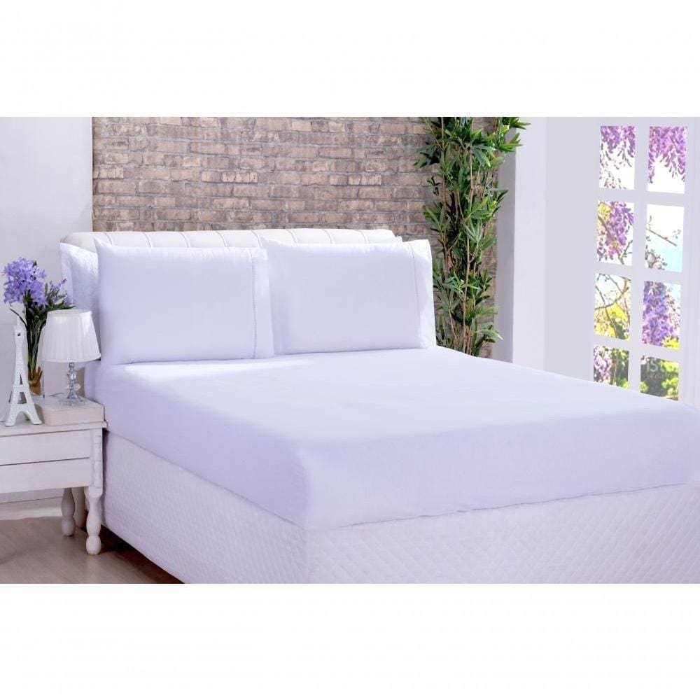 Jogo De Cama Lençol Ponto Palito Micropercal Casal 03 Peças Branco [f101]