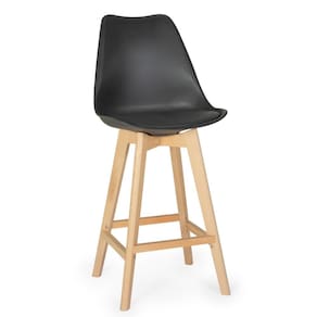 Banqueta Alta Leda Base Madeira com Encosto - Preto