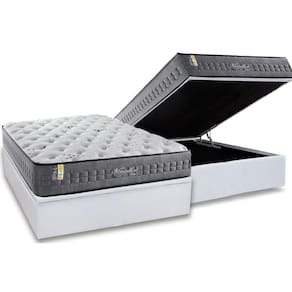 Cama Box Baú Casal: Colchão Molas MasterPocket Ensacadas Anjos Versalhes + Base CRC Courano Branco(138x188)