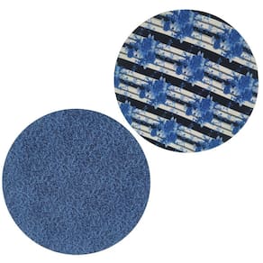 Kit 2 Capa dupla face Sousplat com base mdf floral azul 35cm
