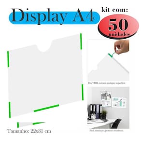 50 Display A4 Expositor Folha Quadro Horizontal Paisagem Pet