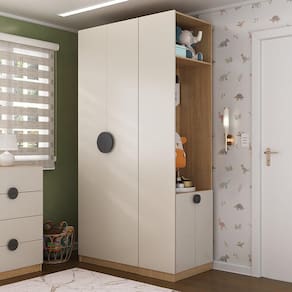 Conjunto Modulado Infantil 2 Peças com 4 Portas 2 Gavetas com Nichos e Sapateira Joy Kids CabeCasa MadeiraMadeira Cinza/Avena