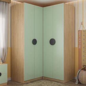 Conjunto Modulado Infantil 2 Peças com 4 Portas 2 Gavetas com Nichos e Sapateira Joy Kids CabeCasa MadeiraMadeira Verde/Avena