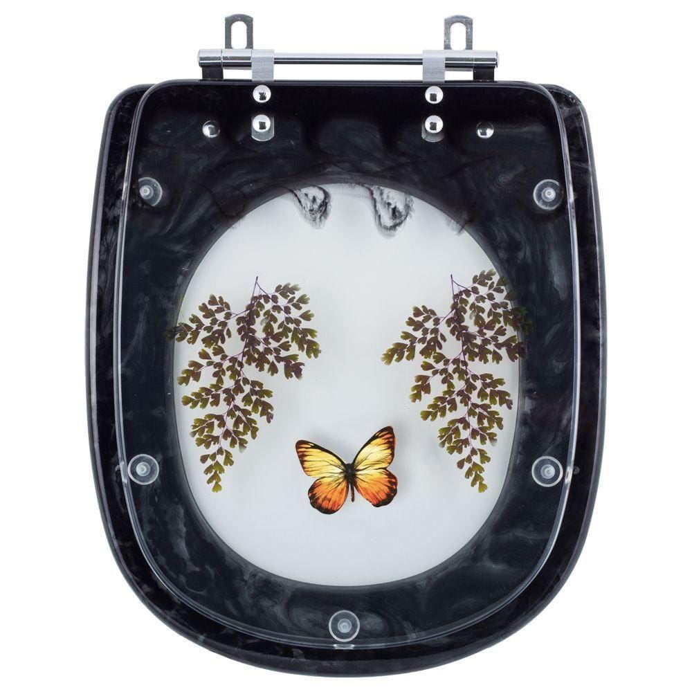 Assento Sanitario Poliester Decorado Borboleta Paris Preto para vaso Ideal Standard