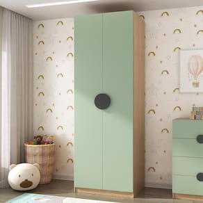 Guarda Roupa Infantil Modulado 2 Portas com Nichos e 2 Gavetas Joy Kids CabeCasa MadeiraMadeira Verde/Avena
