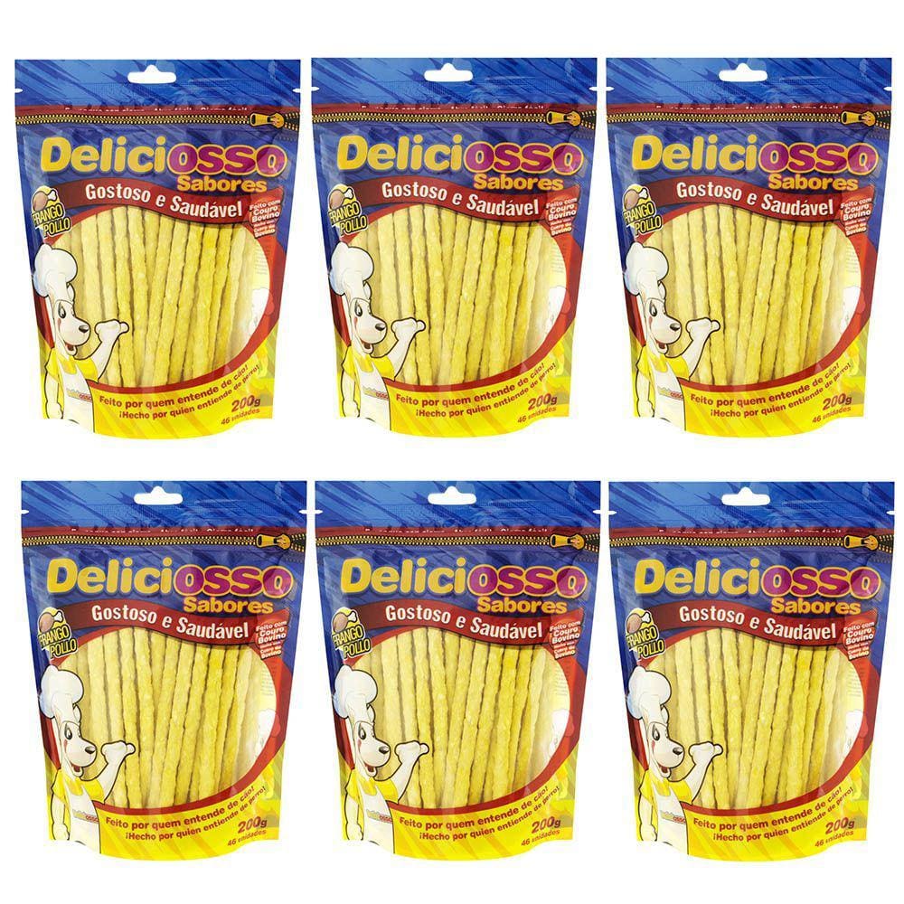 Combo Petisco Palitinho Ossinho Para Cães Deliciosso Palito Natural Fino Frango - 6 Pacotes 200g cada