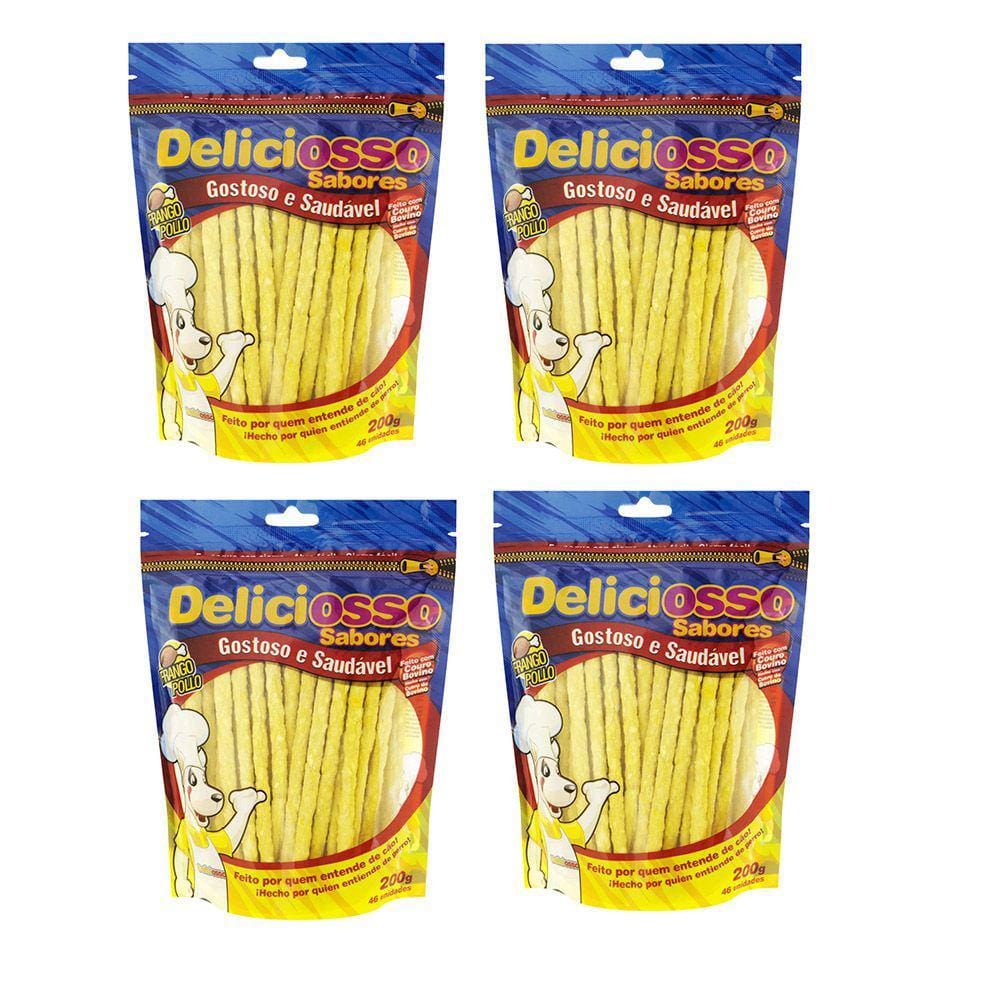 Combo 4 Unidades Petisco Para Cachorro Ossinho Palito Deliciosso Sabor Frango 200g cada