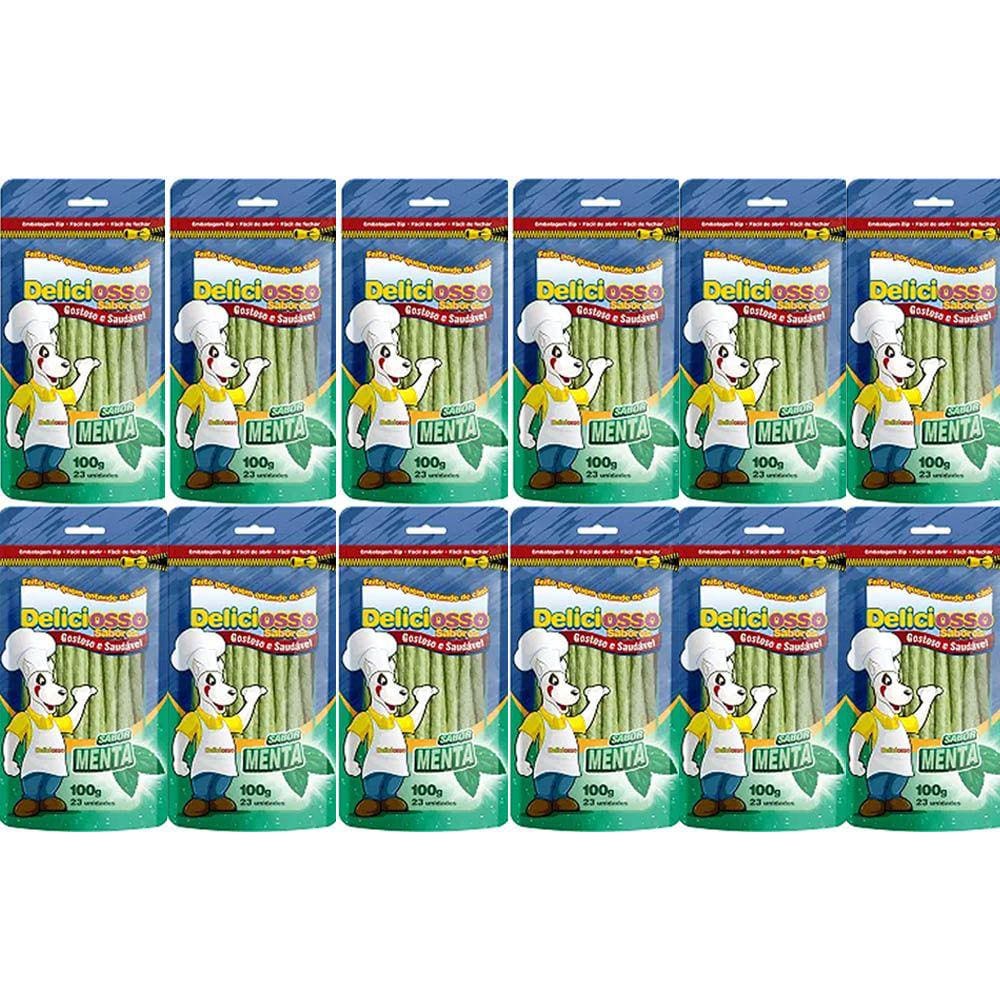 Combo 12 Petisco Palitinho Ossinho fino para Cães Deliciosso Palito Fino Menta limpeza de dentes e tártaro