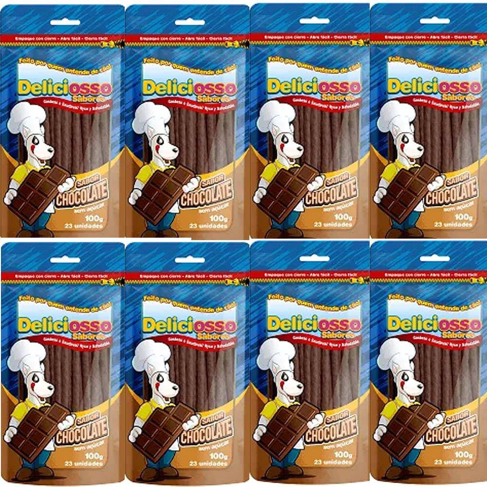 Combo Petisco Palitinho Ossinho Para Cães Deliciosso Palito Fino Chocolate - 8 Pacotes