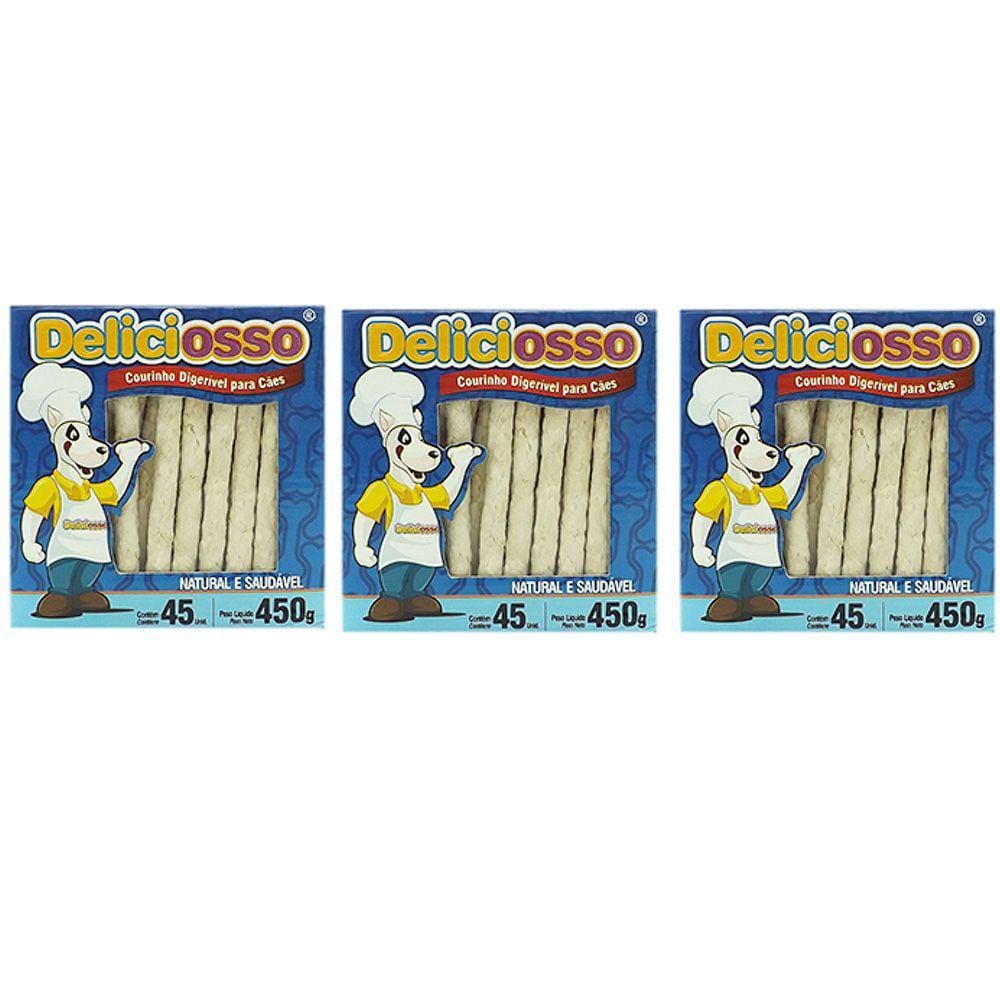 Combo Petisco Palitinho Ossinho Para Cães Deliciosso Palito Natural Medio - 3 Caixas 450g