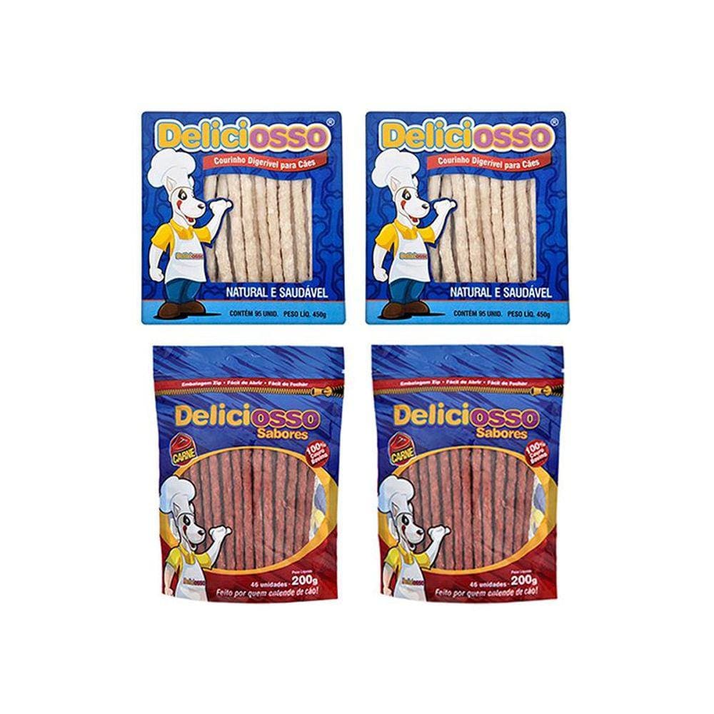 2 Caixas Ossinho Para Cães Palito Fino Natural E 2 Pacotes Ossinho Palito Carne Deliciosso