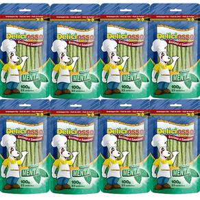 Combo 8 Petisco Palitinho Ossinho fino para Cães Deliciosso Palito Fino Menta limpeza de dentes e tártaro