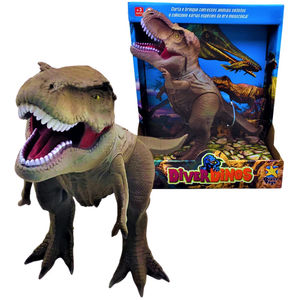 Brinquedo Dinossauro T-Rex Vinil Articulado DiverDinos Coleção Divertoys
