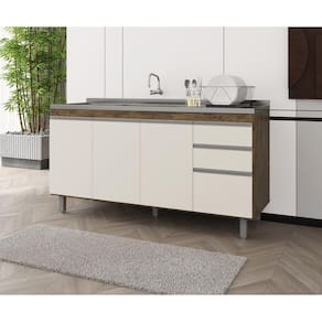 Balcão Armário de Cozinha Premium 160cm Chocolate/Off Wite S/ Tampo - Nathan