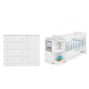 Berço Cômoda com Cantoneira e Cômoda Sapateira Doce Sonho Branco – Qmovi