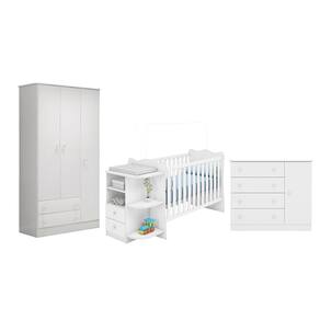 Quarto infantil Doce Sonho Guarda Roupa Berço e Cômoda Sapateira Branco - Qmovi