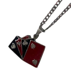Colar Corrente Pingente Baralho Preto e Vermelho 2 cm Niquel