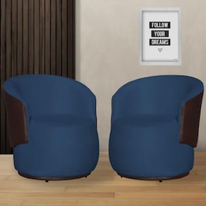 Kit 2 Poltronas Organica Beatriz Suede Azul Royal C/ Composê Corano Marrom - LM DECOR