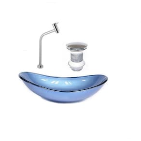 Kit Cuba Vidro Oval 47cm Torneira e Válvula Azul