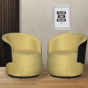 Kit 2 Poltronas Organica Beatriz Suede Amarelo C/ Composê Corano Preto - LM DECOR