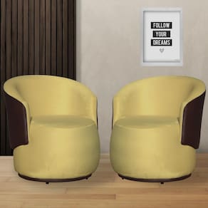 Kit 2 Poltronas Organica Beatriz Suede Amarelo C/ Composê Corano Marrom - LM DECOR