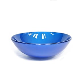 Cuba de Vidro para Banheiro Redonda 35cm Azul Escuro