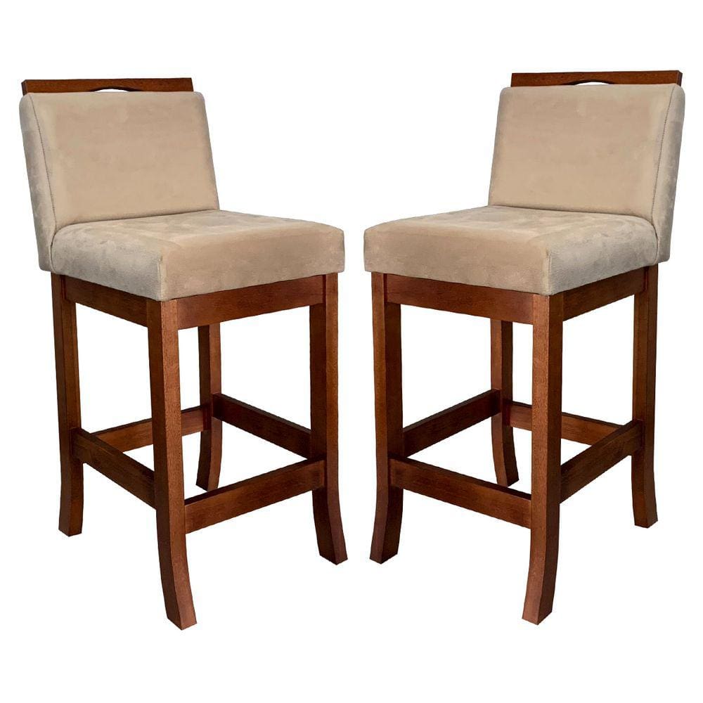 Kit 2 Banquetas Turim Assento 60 Cm Madeira Castanho Suede