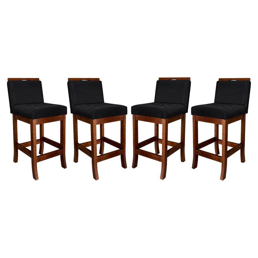 Kit 4 Banquetas Turim Assento 60 Cm Madeira Castanho Suede