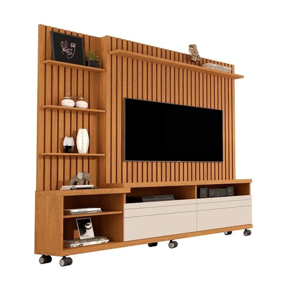Home Theater Para TV Até 55 Ploegadas Nobre 1.8 Ripado Verdadeiro Nature/Off White - Giga Móveis