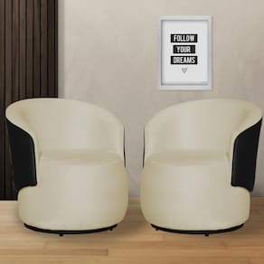 Kit 2 Poltronas Organica Beatriz Suede Marfim C/ Composê Corano Preto - LM DECOR