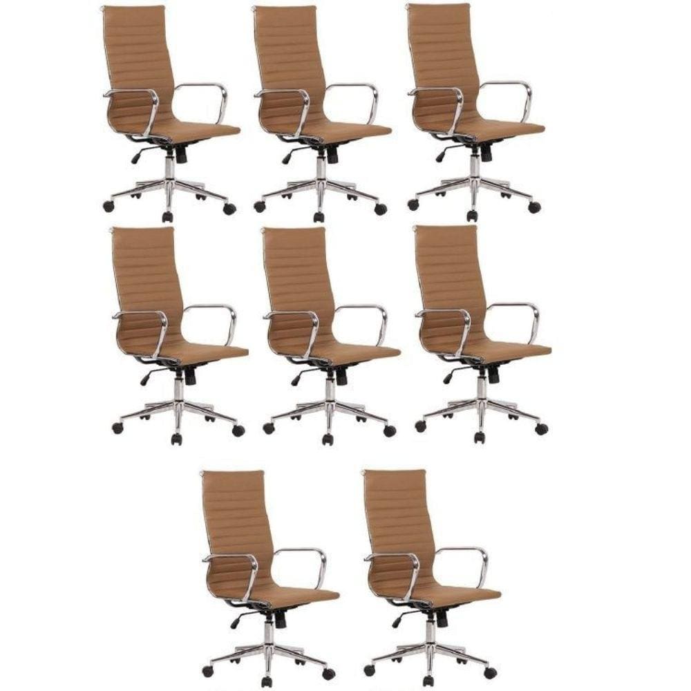 Conjunto 8 Cadeiras de Escritório Presidente Giratória Sevilha Rivatti Marrom