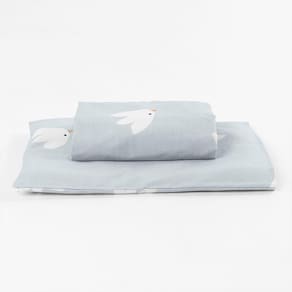 Lençol de Mini Cama com Elástico e Fronha - Pássaros Azul