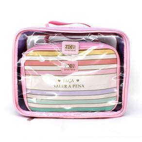 Necessaire Viagem Colors Listras Kit 2 - 22x29x10cm