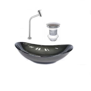 Kit Cuba Vidro Oval 47cm Torneira e Válvula Grafite