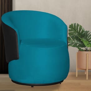 Poltrona Organica Beatriz Suede Azul Turquesa C/ Composê Corano Preto - LM DECOR