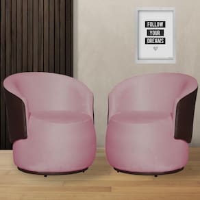 Kit 2 Poltronas Organica Beatriz Suede Rosa C/ Composê Corano Marrom - LM DECOR