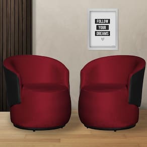 Kit 2 Poltronas Organica Beatriz Veludo Vermelho C/ Composê Corano Preto - LM DECOR