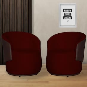 Kit 2 Poltronas Organica Beatriz Suede Bordo C/ Composê Corano Marrom - LM DECOR