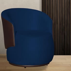 Poltrona Organica Beatriz Suede Azul Marinho C/ Composê Corano Marrom - LM DECOR