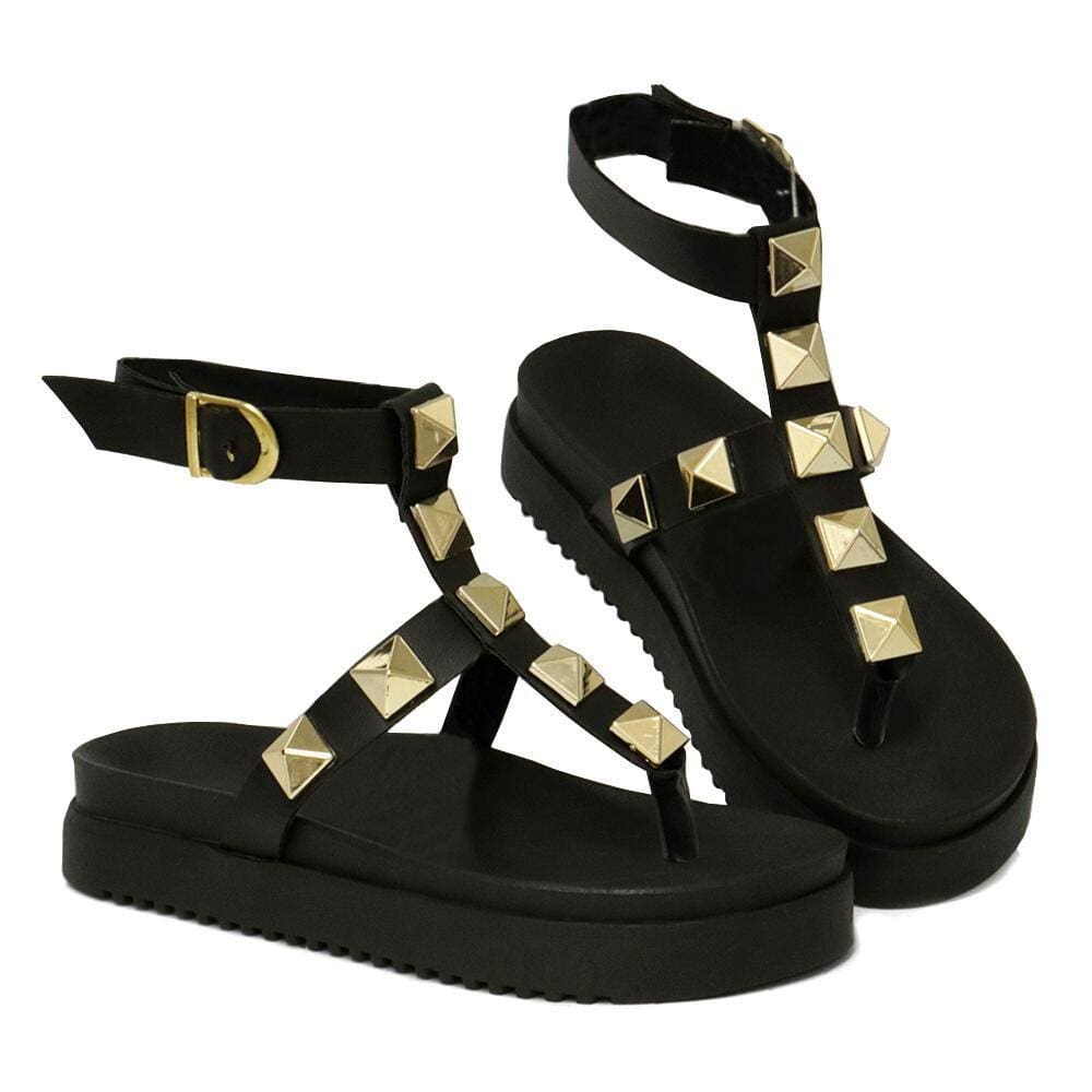 Sandália Fashion Feminina com Fivela Ajustável Ecológico Desfile com Estilo Preto