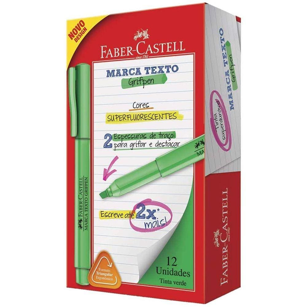 Caneta Marca Texto Grifpen com 12 - Verde - Faber Castell