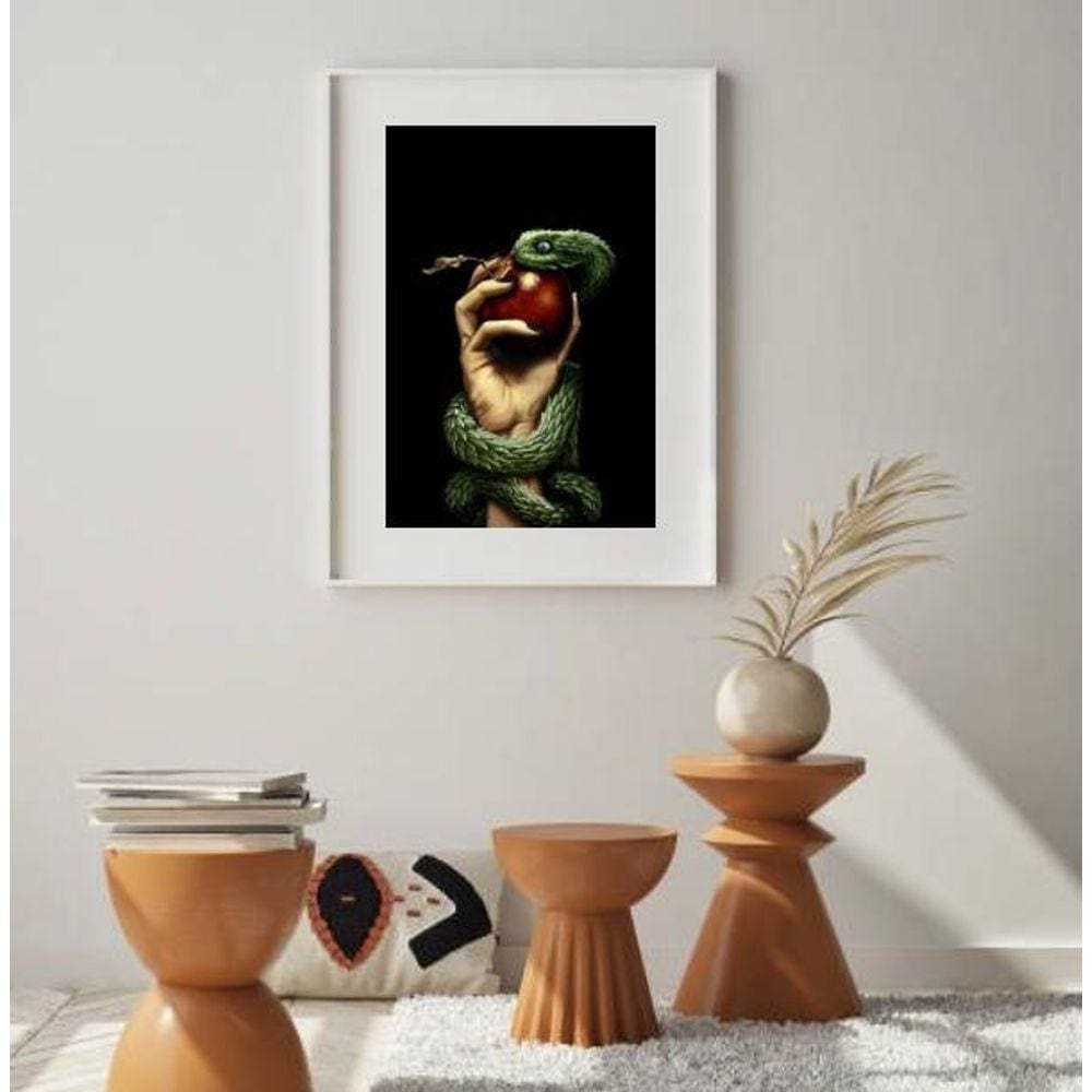 Quadro Fruto Proibido- Serpente Maçã 33X24Cm - Com Vidro