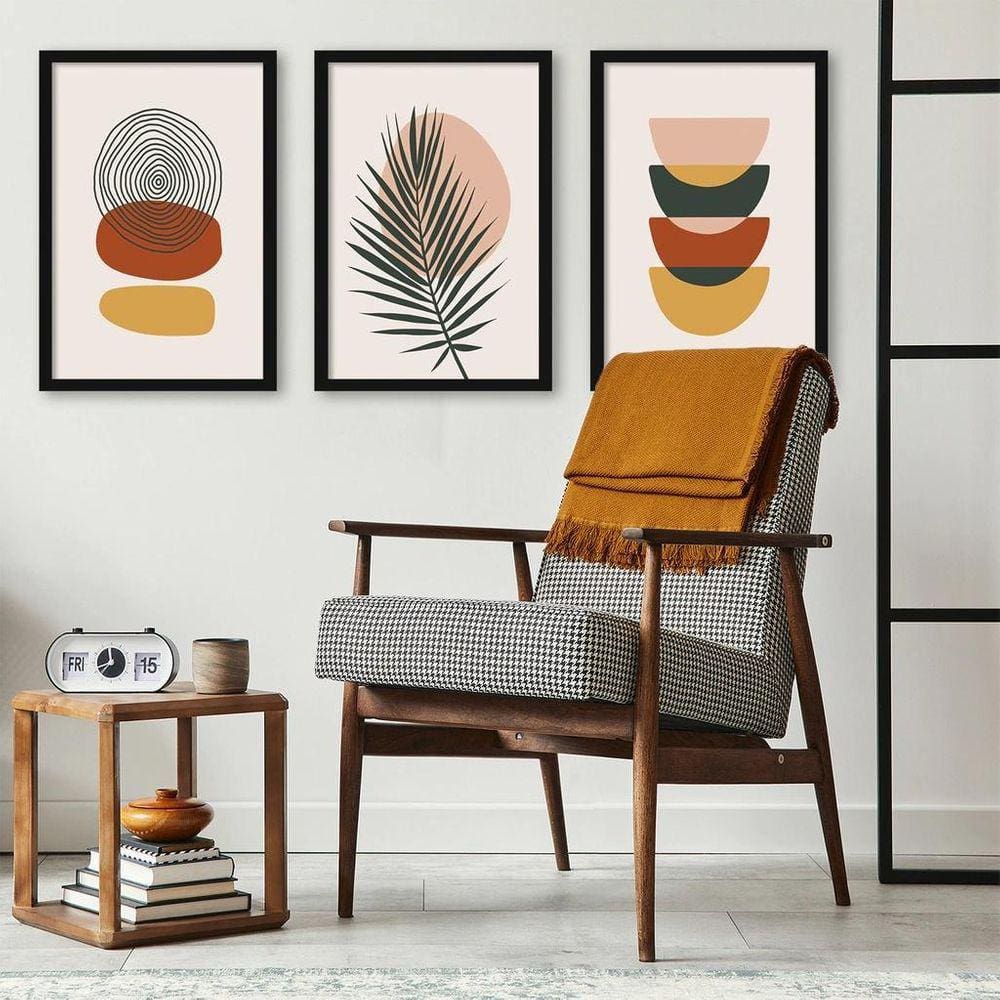 Kit 3 Quadros Abstratos Contemporâneos Boho 33X24Cm - Vidro