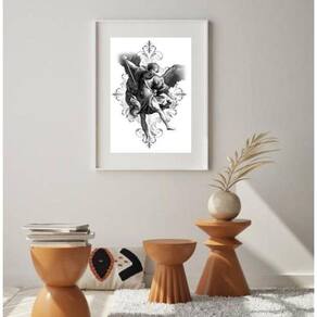 Quadro São Miguel Arcanjo Preto E Branco - 60X48Cm